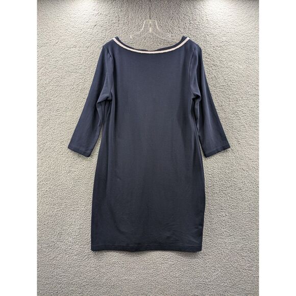 Talbots Women's size Large Navy Blue Sheath Dress 3/4 Sleeve Cotton - Picture 5 of 11